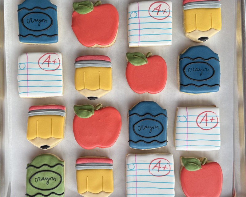 Example: crayon, apple and pencil cookies
